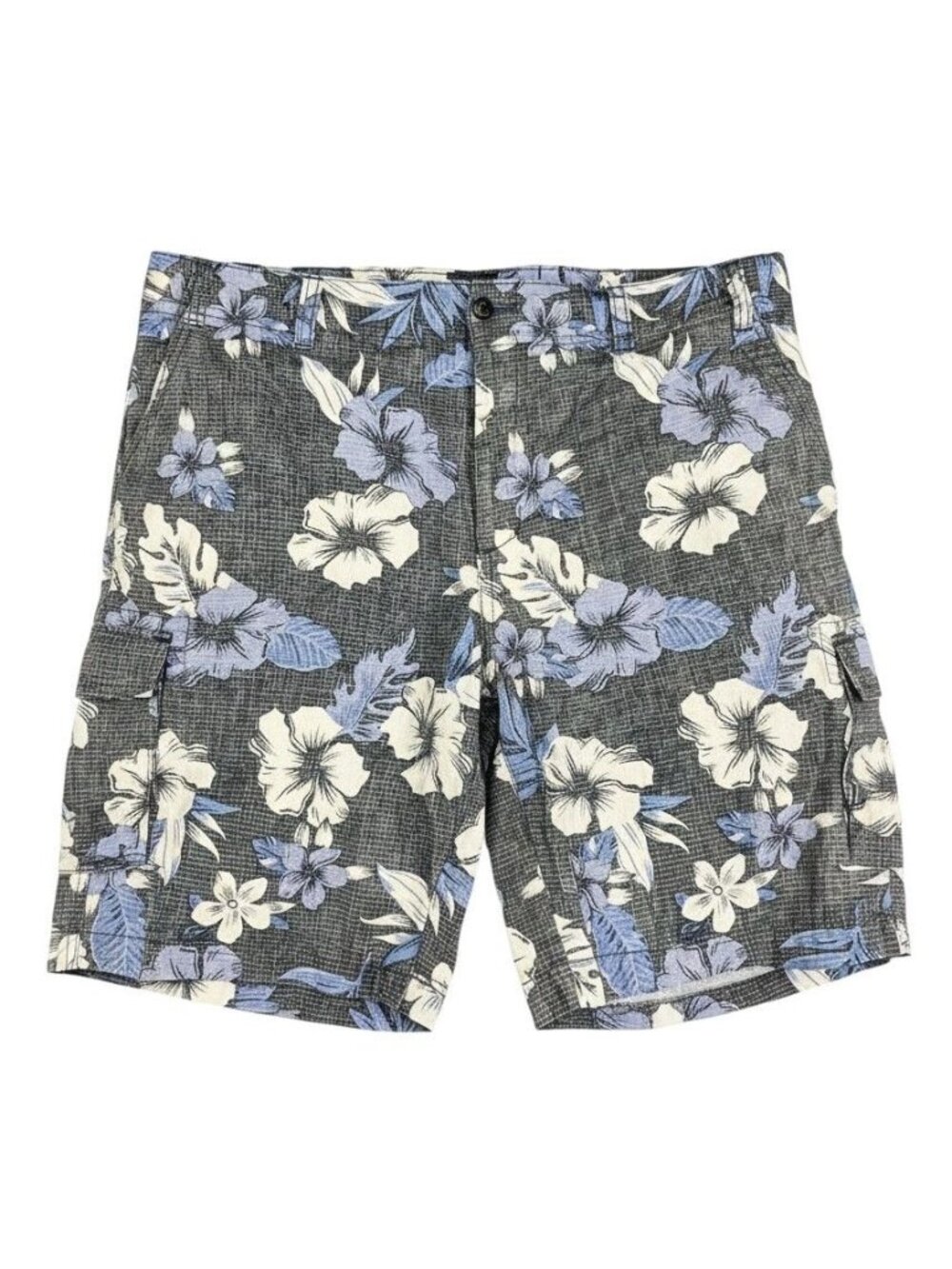 Cubavera Mens Floral Gray & Blue Cargo Shorts Size 42